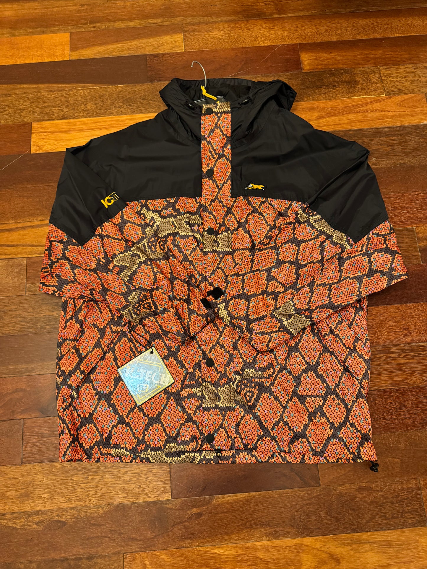 IceCream Rattler Snakeskin Print Coral Hooded Nylon Jacket | Size 2XL